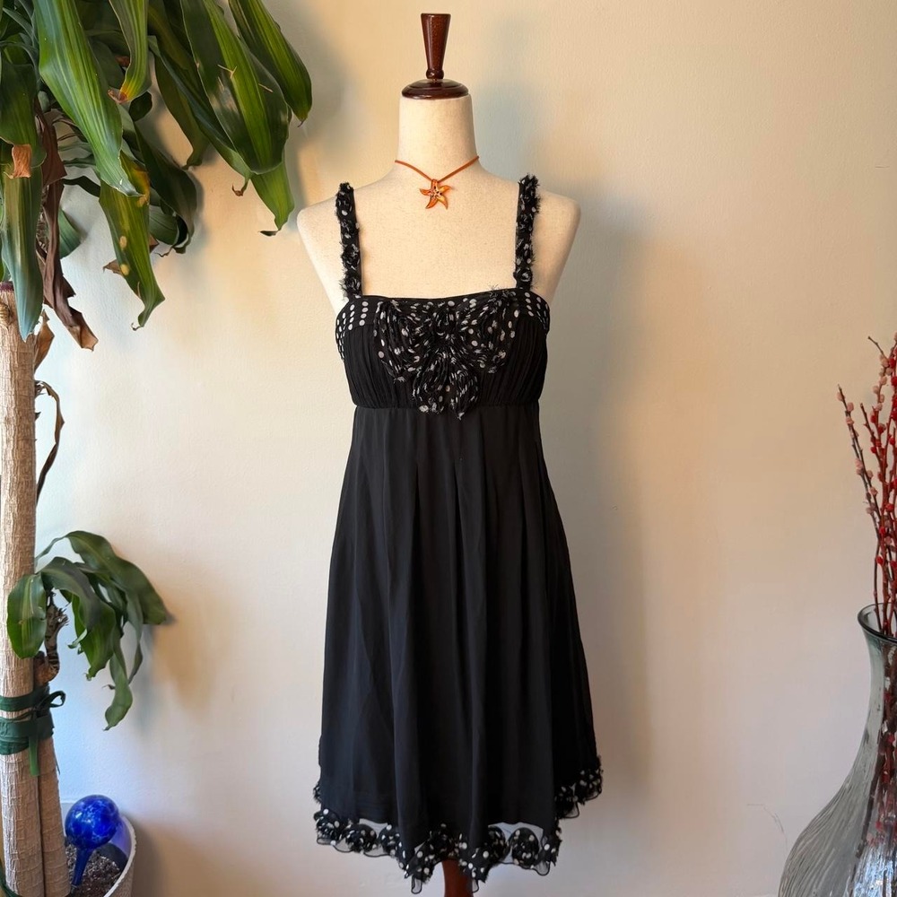 Sue Wong Vintage Silk Polka Dot Babydoll Dress Black White Bow 8